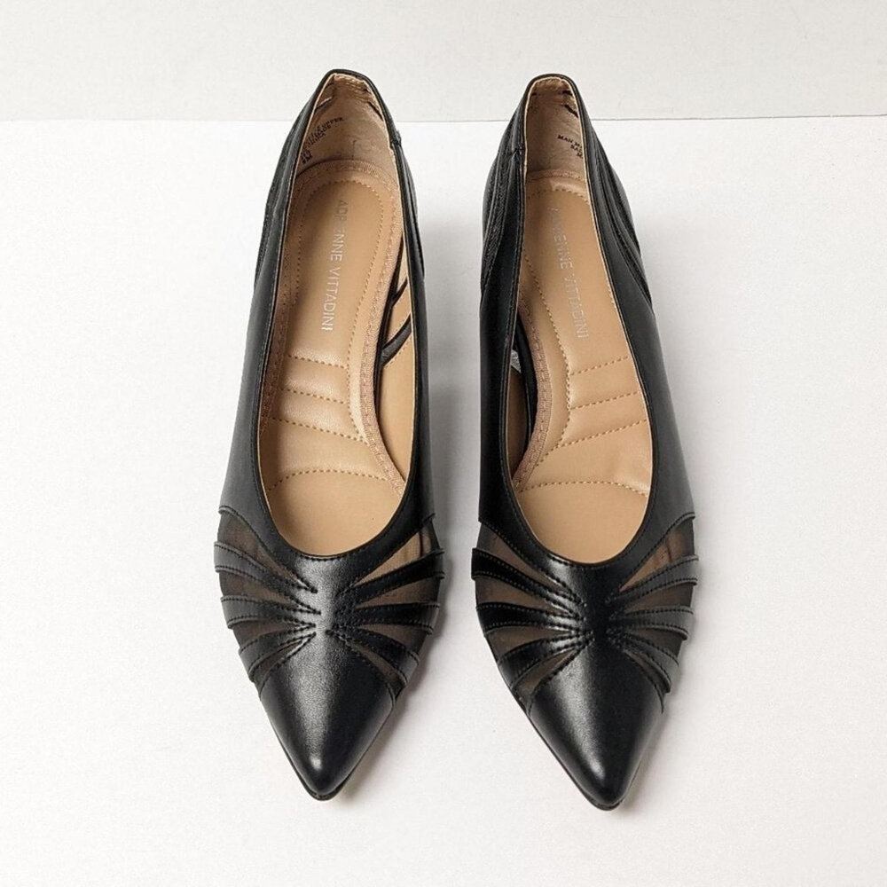 Adrienne Vittadini Women's Black Leather Mesh Pointed-Toe Heels - Picture 3 of 7